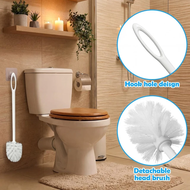 Alt view image 5 of 7 - 12 Pcs 17.3 Inch White Toilet Brush Bulk with Hook Hole Long Handle Toilet Bowl Cleaner Scrubber for Bathroom Household Cleaning Supplies Christmas Home Gifts
