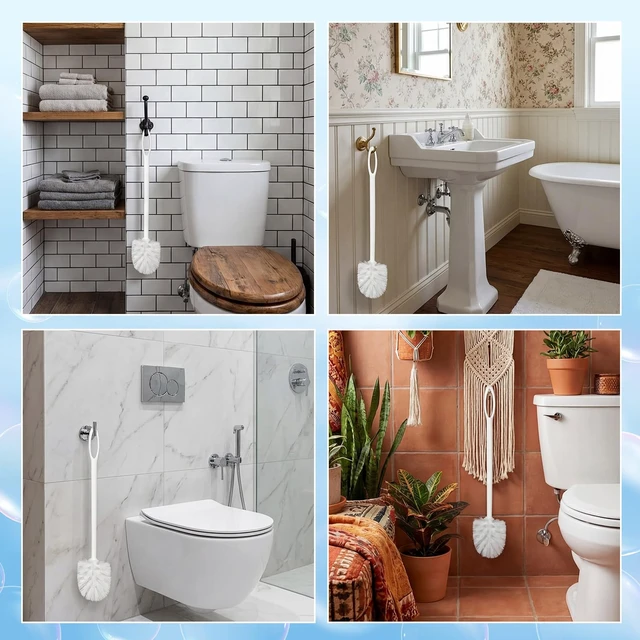 Alt view image 6 of 7 - 12 Pcs 17.3 Inch White Toilet Brush Bulk with Hook Hole Long Handle Toilet Bowl Cleaner Scrubber for Bathroom Household Cleaning Supplies Christmas Home Gifts
