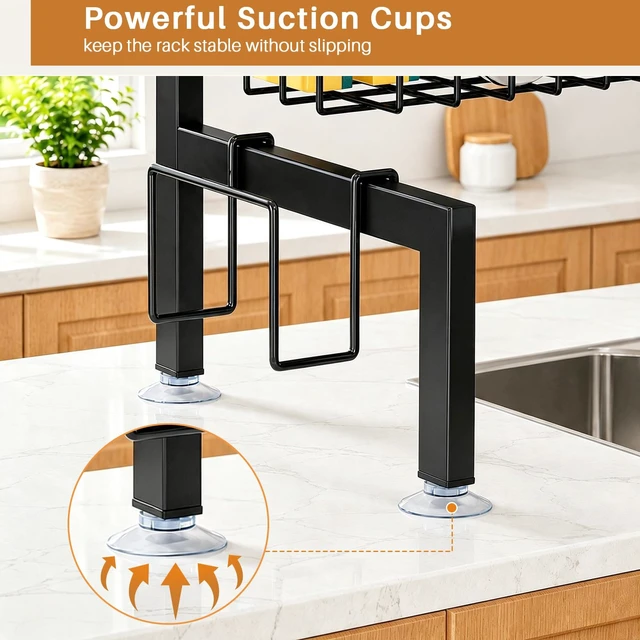 Alt view image 4 of 7 - Over The Sink Dish Drying Rack, Dish Drying Rack for Kitchen | 4 Baskets Extendable Large Capacity Sink Rack, Metal Drying Rack Saving Space,for Most Sinks (26.57"-35")