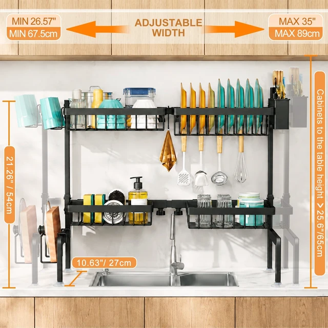 Alt view image 3 of 7 - Over The Sink Dish Drying Rack, Dish Drying Rack for Kitchen | 4 Baskets Extendable Large Capacity Sink Rack, Metal Drying Rack Saving Space,for Most Sinks (26.57"-35")