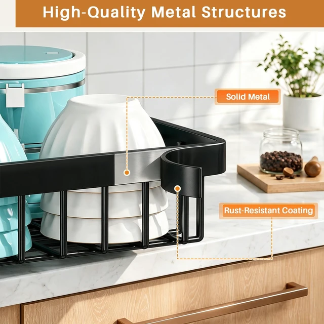 Alt view image 5 of 7 - Over The Sink Dish Drying Rack, Dish Drying Rack for Kitchen | 4 Baskets Extendable Large Capacity Sink Rack, Metal Drying Rack Saving Space,for Most Sinks (26.57"-35")