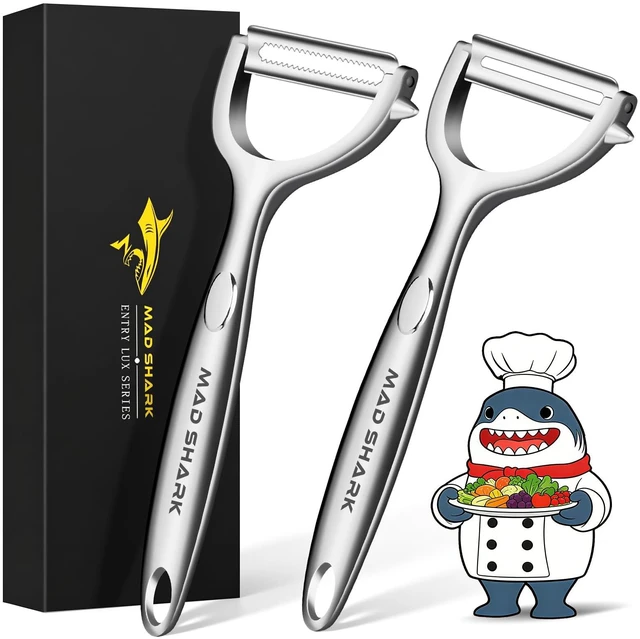 Main image of Potato Peeler 2 Pack, Ultra Sharp Flat & Serrated Blades Peelers | Y Shaped Peeler Rust-proof Stainless Steel, Ergonomic Non-slip Grip for Vegetable,carrots, apples & fruit, Easy Clean