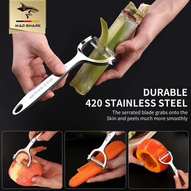 Alt view image 3 of 7 - Potato Peeler 2 Pack, Ultra Sharp Flat & Serrated Blades Peelers | Y Shaped Peeler Rust-proof Stainless Steel, Ergonomic Non-slip Grip for Vegetable,carrots, apples & fruit, Easy Clean
