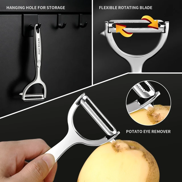 Alt view image 4 of 7 - Potato Peeler 2 Pack, Ultra Sharp Flat & Serrated Blades Peelers | Y Shaped Peeler Rust-proof Stainless Steel, Ergonomic Non-slip Grip for Vegetable,carrots, apples & fruit, Easy Clean