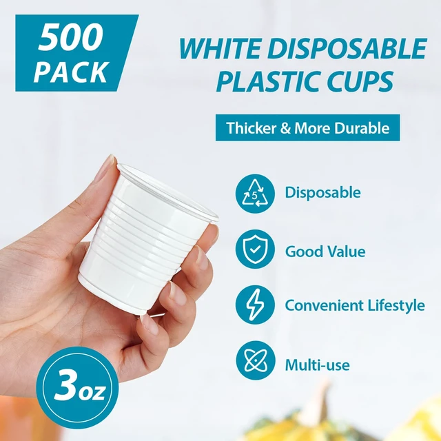 Alt view image 4 of 7 - 500 Pack 3 oz Plastic Bathroom Cups, White Disposable Plastic Cup | 3 oz white plastic cups, no sogginess plastic bathroom cups, use as mouthwash cups, tasting cups, dental rinse cups