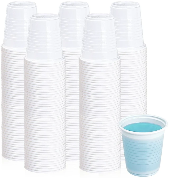 Main image of 500 Pack 3 oz Plastic Bathroom Cups, White Disposable Plastic Cup | 3 oz white plastic cups, no sogginess plastic bathroom cups, use as mouthwash cups, tasting cups, dental rinse cups