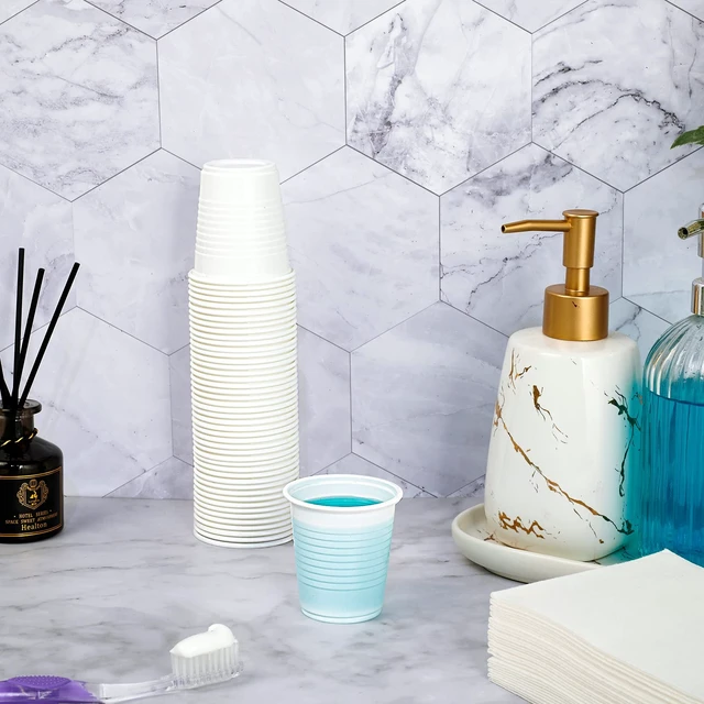 Alt view image 5 of 7 - 500 Pack 3 oz Plastic Bathroom Cups, White Disposable Plastic Cup | 3 oz white plastic cups, no sogginess plastic bathroom cups, use as mouthwash cups, tasting cups, dental rinse cups