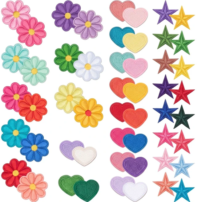 Main image of 156 Pcs Self Adhesive Chenille Patches Preppy, Bright Cute | Gold Trimmed Appliques, Glitter Stick on Stickers for Clothing Hat Jacket Backpack, Embroidered Badges for DIY Craft Repair