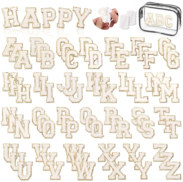 Main image of Chenille Letters Patches 78Pcs Self-Adhesive Letter Patches Sticker White Varsity Applique Fabric Embroidered Patches Stick on Backpacks, Hats, Bags, Clothing Alphabet Patches for DIY Repairing Craft