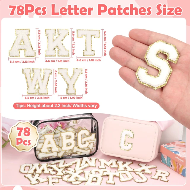 Alt view image 2 of 7 - Chenille Letters Patches 78Pcs Self-Adhesive Letter Patches Sticker White Varsity Applique Fabric Embroidered Patches Stick on Backpacks, Hats, Bags, Clothing Alphabet Patches for DIY Repairing Craft