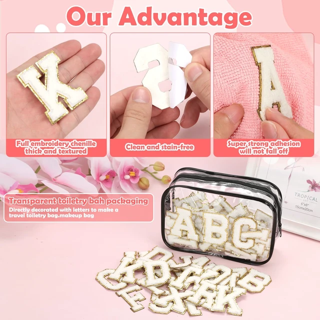 Alt view image 3 of 7 - Chenille Letters Patches 78Pcs Self-Adhesive Letter Patches Sticker White Varsity Applique Fabric Embroidered Patches Stick on Backpacks, Hats, Bags, Clothing Alphabet Patches for DIY Repairing Craft