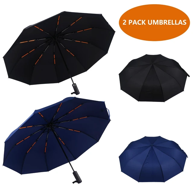 Alt view image 2 of 7 - 2 Pack 46 Inch Umbrellas, Double 10-rib, for Rain, Compact Travel | Better Value: 2 Pack 46 Inch Umbrellas with Double 10-rib, Travel Size, Simple and Durable, Small Portable Auto Windproof