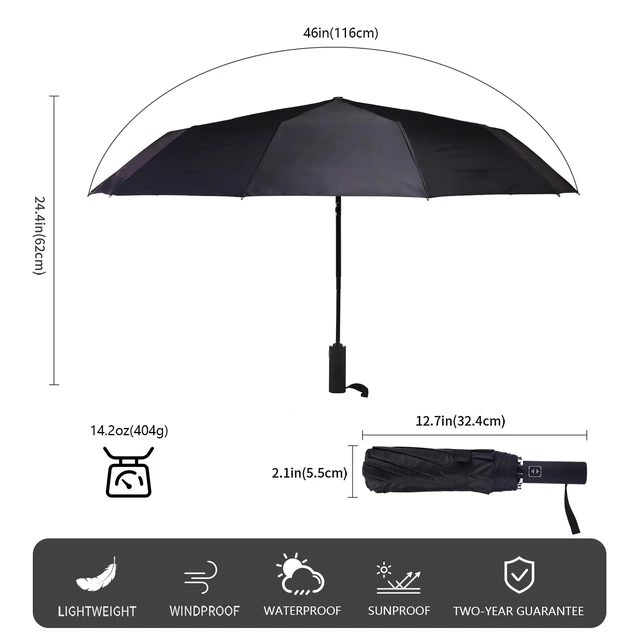 Alt view image 3 of 7 - 2 Pack 46 Inch Umbrellas, Double 10-rib, for Rain, Compact Travel | Better Value: 2 Pack 46 Inch Umbrellas with Double 10-rib, Travel Size, Simple and Durable, Small Portable Auto Windproof