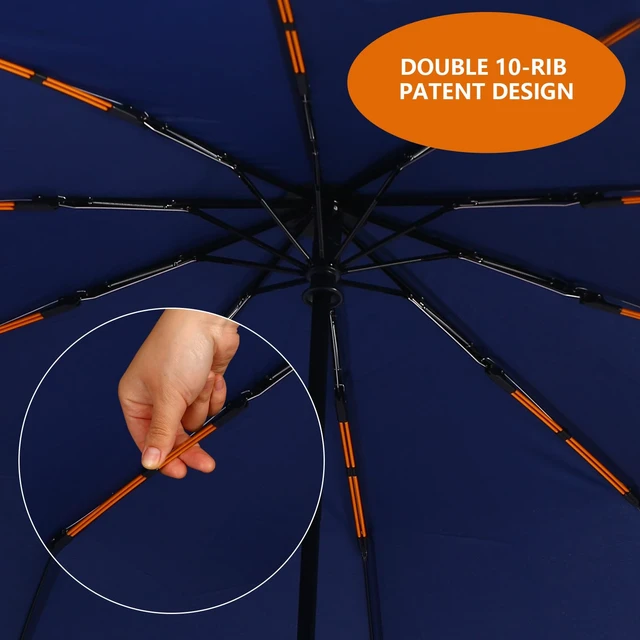 Alt view image 4 of 7 - 2 Pack 46 Inch Umbrellas, Double 10-rib, for Rain, Compact Travel | Better Value: 2 Pack 46 Inch Umbrellas with Double 10-rib, Travel Size, Simple and Durable, Small Portable Auto Windproof