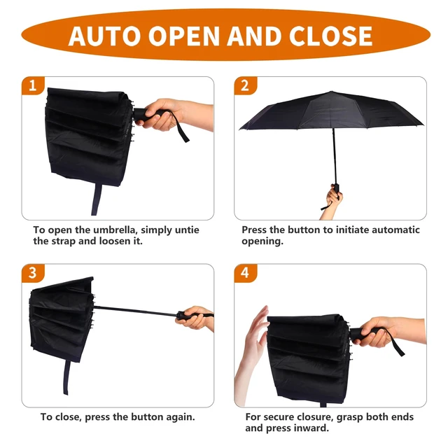 Alt view image 5 of 7 - 2 Pack 46 Inch Umbrellas, Double 10-rib, for Rain, Compact Travel | Better Value: 2 Pack 46 Inch Umbrellas with Double 10-rib, Travel Size, Simple and Durable, Small Portable Auto Windproof