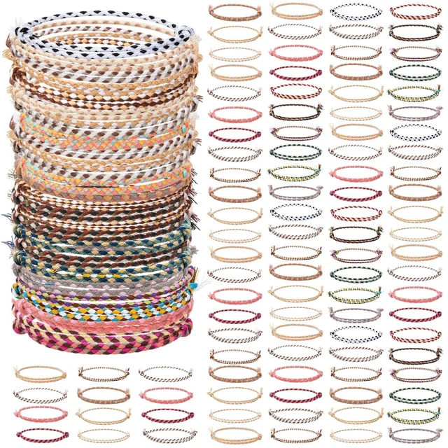 Main image of 100 Pcs Friendship Braided Bracelets Bulk, Boho | 100 Pcs Handmade Woven Wrist for Party Favor, Birthday Gift, Summer Camp, Colorful Adjustable String for Wowen, Boho