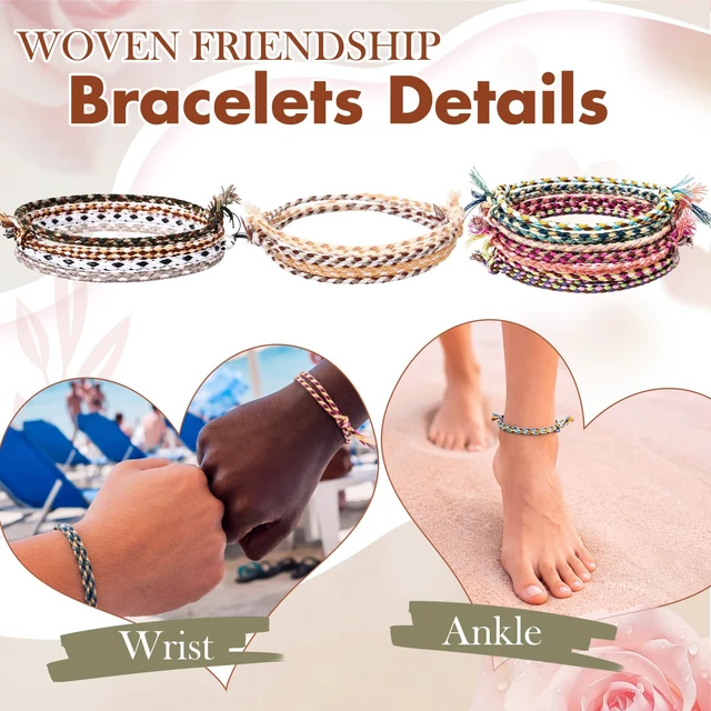 Alt view image 3 of 6 - 100 Pcs Friendship Braided Bracelets Bulk, Boho | 100 Pcs Handmade Woven Wrist for Party Favor, Birthday Gift, Summer Camp, Colorful Adjustable String for Wowen, Boho