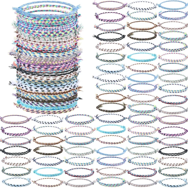 Main image of 100 Pcs Friendship Braided Bracelets Bulk, Cool | 100 Pcs Handmade Woven Wrist for Party Favor, Birthday Gift, Summer Camp, Colorful Adjustable String for Wowen, Cool