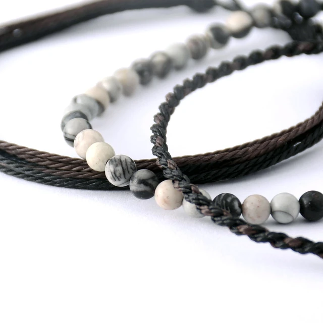 Alt view image 6 of 7 - Men's 3-Pack Adjustable Bracelet Set | Natural Stone Beaded + Waxed String + Woven Rope | Waterproof Bracelets Gift for Men