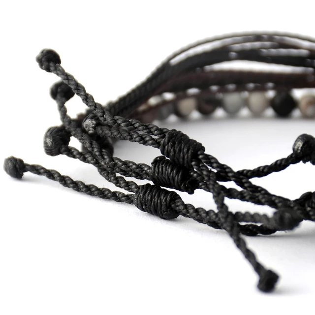 Alt view image 7 of 7 - Men's 3-Pack Adjustable Bracelet Set | Natural Stone Beaded + Waxed String + Woven Rope | Waterproof Bracelets Gift for Men