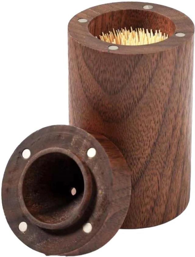 Main image of Toothpick Dispenser, Whole Wood Hollowed Out Toothpick Holder Home Kitchen Restaurant Christmas Thanksgiving Birthday Gift for Friend Family Decoration Toothpicks 180 Pcs (type3)