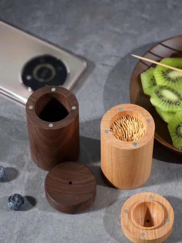 Alt view image 4 of 5 - Toothpick Dispenser, Whole Wood Hollowed Out Toothpick Holder Home Kitchen Restaurant Christmas Thanksgiving Birthday Gift for Friend Family Decoration Toothpicks 180 Pcs (type3)