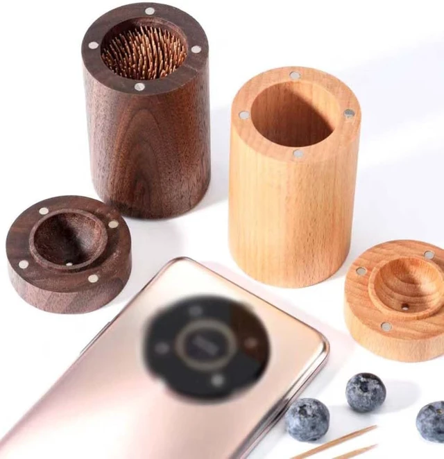 Alt view image 5 of 5 - Toothpick Dispenser, Whole Wood Hollowed Out Toothpick Holder Home Kitchen Restaurant Christmas Thanksgiving Birthday Gift for Friend Family Decoration Toothpicks 180 Pcs (type3)