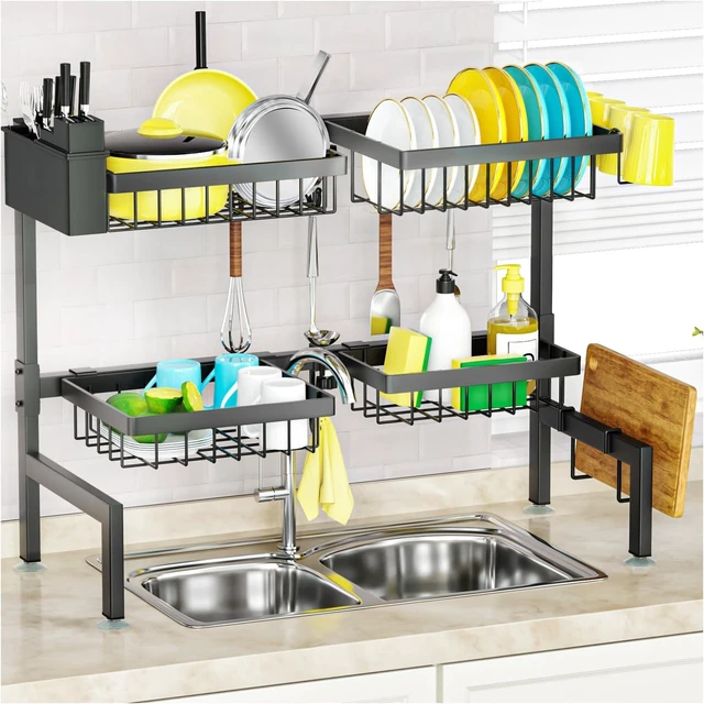 Main image of 4 Baskets 2-Tier Over The Sink Dish Drying Rack, 26.57"-35" | Large Dish Drying Rack for Kitchen, Extensible and Adjustable, Saving Kitchen Space