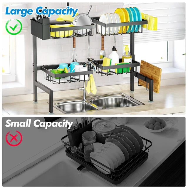 Alt view image 6 of 7 - 4 Baskets 2-Tier Over The Sink Dish Drying Rack, 26.57"-35" | Large Dish Drying Rack for Kitchen, Extensible and Adjustable, Saving Kitchen Space