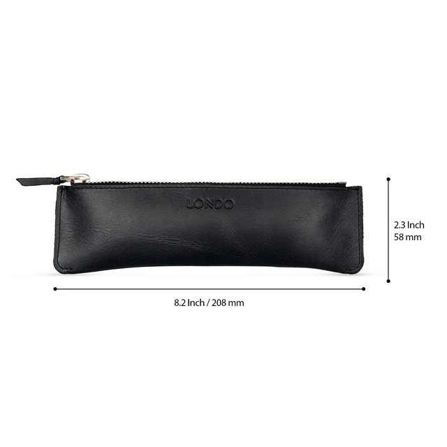 Alt view image 3 of 5 - Genuine Leather Pen Case with Zipper Closure, Pencil Pouch Stationery Bag