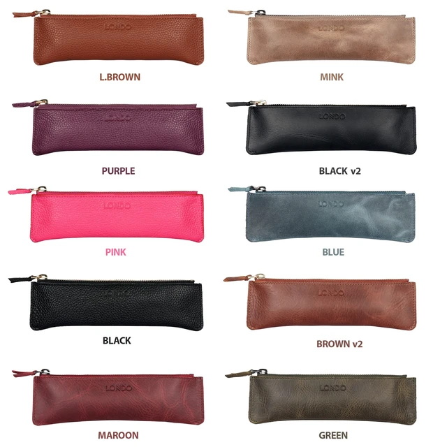 Alt view image 4 of 5 - Genuine Leather Pen Case with Zipper Closure, Pencil Pouch Stationery Bag