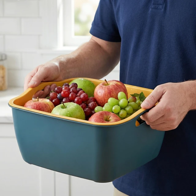 Alt view image 6 of 6 - 2 Pack 9 & 8 Quart Large Kitchen Strainer Colander Bowl Set, Double-Layer Plastic Fruits Vegetable Washing Basket, Drain Bowls for Cleaning Washing Mixing, Detachable (Blue, Orange)