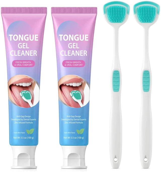 Main image of Tongue Cleaner Gel with Tongue Brush,Tongue Cleaner for Bad Breath Removal,Oral Care Kit for Men & Wowen, Tongue Cleaning Kit for Fresh Breath, Remove Tongue Coating, Fresh Mint Flavor-2 Pack
