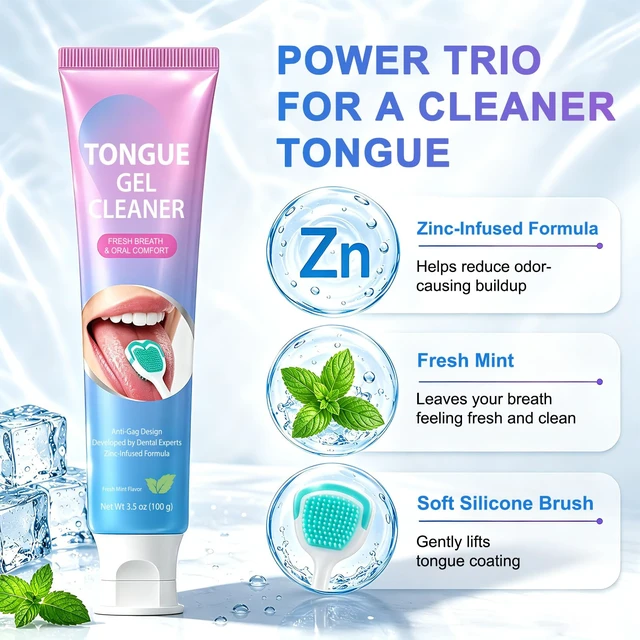 Alt view image 3 of 7 - Tongue Cleaner Gel with Tongue Brush,Tongue Cleaner for Bad Breath Removal,Oral Care Kit for Men & Wowen, Tongue Cleaning Kit for Fresh Breath, Remove Tongue Coating, Fresh Mint Flavor-2 Pack