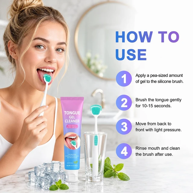 Alt view image 7 of 7 - Tongue Cleaner Gel with Tongue Brush,Tongue Cleaner for Bad Breath Removal,Oral Care Kit for Men & Wowen, Tongue Cleaning Kit for Fresh Breath, Remove Tongue Coating, Fresh Mint Flavor-2 Pack