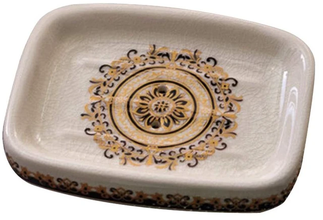 Main image of Ceramic Soap Dish Creative Ice Crack Ceramic French Sunflower Pattern Soap Dish Holder for Bathroom and Shower Soap Tray Box with Drain Gift for Mum Family