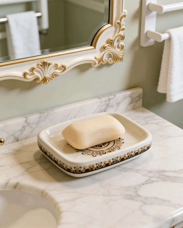 Alt view image 2 of 7 - Ceramic Soap Dish Creative Ice Crack Ceramic French Sunflower Pattern Soap Dish Holder for Bathroom and Shower Soap Tray Box with Drain Gift for Mum Family