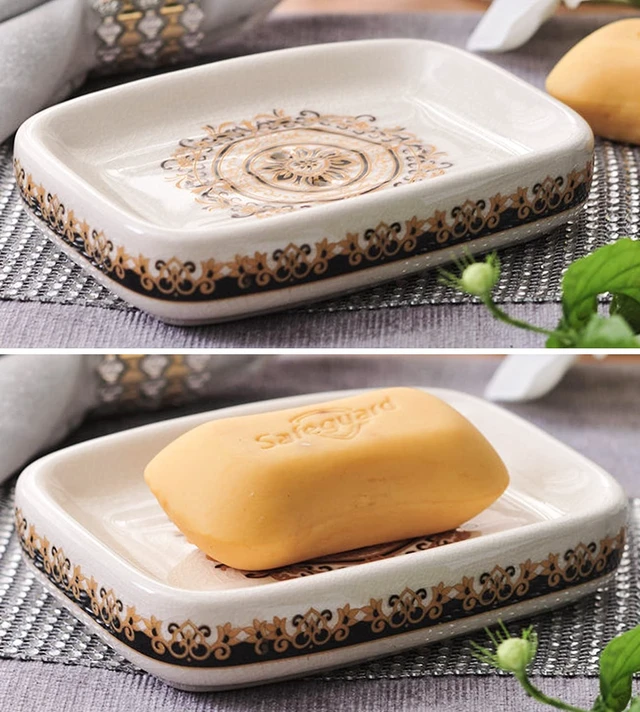 Alt view image 4 of 7 - Ceramic Soap Dish Creative Ice Crack Ceramic French Sunflower Pattern Soap Dish Holder for Bathroom and Shower Soap Tray Box with Drain Gift for Mum Family