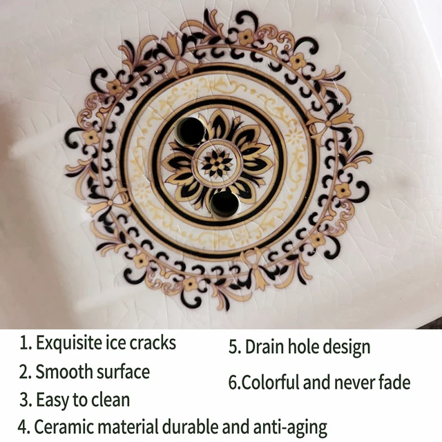 Alt view image 5 of 7 - Ceramic Soap Dish Creative Ice Crack Ceramic French Sunflower Pattern Soap Dish Holder for Bathroom and Shower Soap Tray Box with Drain Gift for Mum Family
