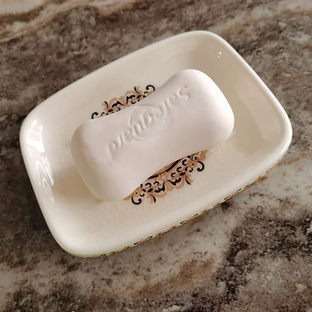 Alt view image 7 of 7 - Ceramic Soap Dish Creative Ice Crack Ceramic French Sunflower Pattern Soap Dish Holder for Bathroom and Shower Soap Tray Box with Drain Gift for Mum Family