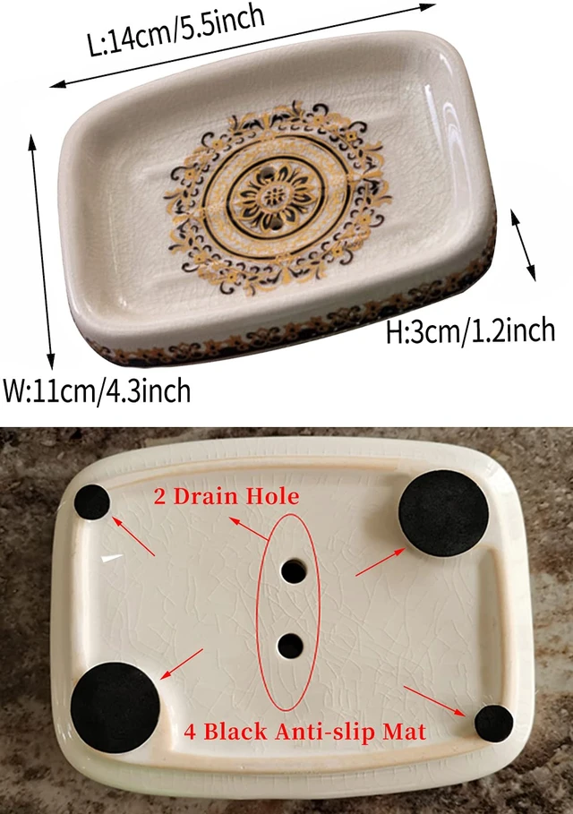 Alt view image 6 of 7 - Ceramic Soap Dish Creative Ice Crack Ceramic French Sunflower Pattern Soap Dish Holder for Bathroom and Shower Soap Tray Box with Drain Gift for Mum Family