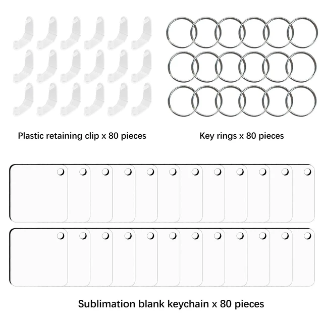 Alt view image 3 of 6 - 240Pcs Sublimation Keychain Blanks Square Bulk Products Double Sides 80 MDF Sublimation Keychains Blank with 160 Rings and Clips Heat Transfer Sublimation Key Chain for DIY Craft