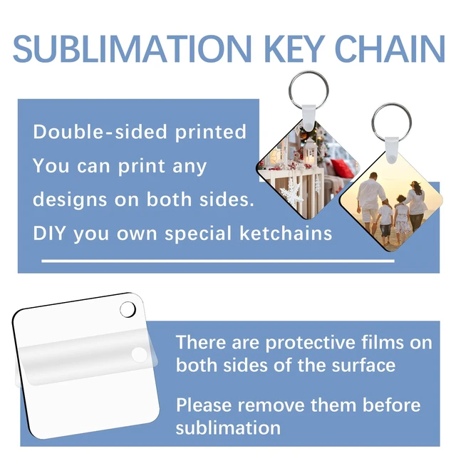 Alt view image 4 of 6 - 240Pcs Sublimation Keychain Blanks Square Bulk Products Double Sides 80 MDF Sublimation Keychains Blank with 160 Rings and Clips Heat Transfer Sublimation Key Chain for DIY Craft
