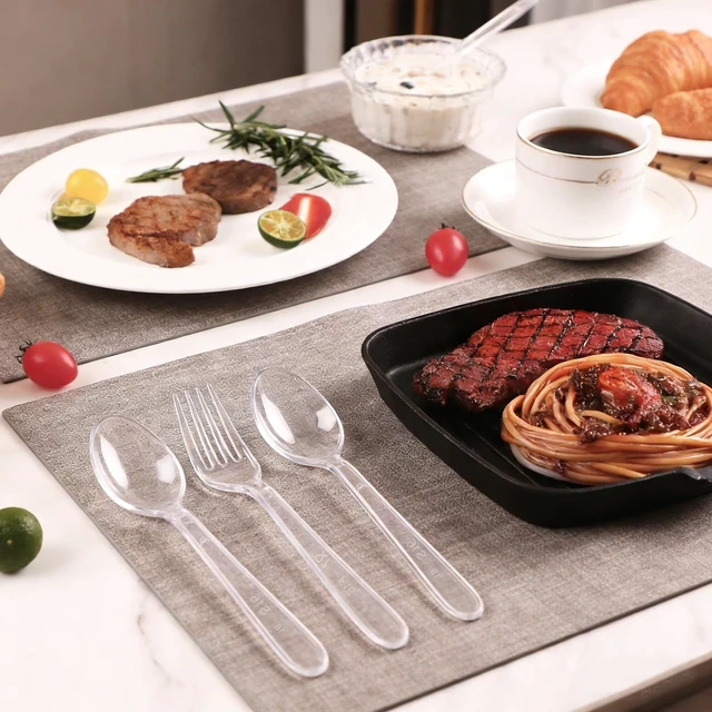 Alt view image 6 of 7 - 360 Count Extra Heavy Duty Clear Plastic Forks and Spoons | Disposable Plastic Silverware BPA-Free, Heat Resistant for Wedding Party Supplies, 180 Forks, 180 Spoons