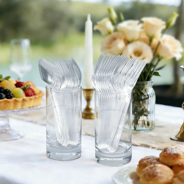 Alt view image 7 of 7 - 360 Count Extra Heavy Duty Clear Plastic Forks and Spoons | Disposable Plastic Silverware BPA-Free, Heat Resistant for Wedding Party Supplies, 180 Forks, 180 Spoons