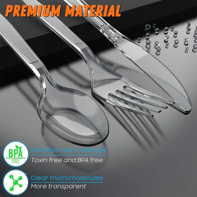 Alt view image 3 of 6 - 360 Count Plastic Silverware Heavy Duty, 120 Forks, 120 Spoons, 120 Knives | Heat Resistant & BPA Free Disposable SilverWare, Disposable Cutlery set, Premium Clear Utencils for Party Supply