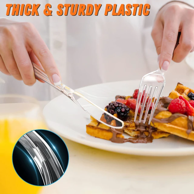 Alt view image 4 of 6 - 360 Count Plastic Silverware Heavy Duty, 120 Forks, 120 Spoons, 120 Knives | Heat Resistant & BPA Free Disposable SilverWare, Disposable Cutlery set, Premium Clear Utencils for Party Supply