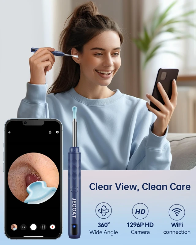 Alt view image 2 of 7 - Ear Wax Removal Kit, 1296P HD Ear Cleaner Camera Otoscope with 6 LED | 10 silicone ear tips, 6 ear spoons, IP67 waterproof, WiFi for iOS & Android, USB-C rechargeable, FSA HSA eligible, for family