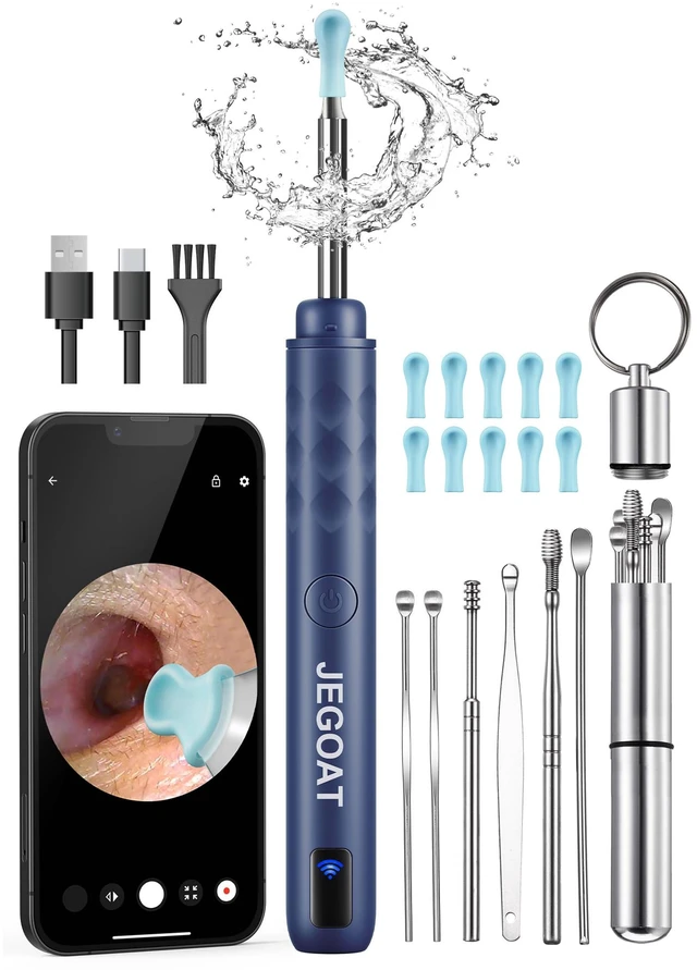 Main image of Ear Wax Removal Kit, 1296P HD Ear Cleaner Camera Otoscope with 6 LED | 10 silicone ear tips, 6 ear spoons, IP67 waterproof, WiFi for iOS & Android, USB-C rechargeable, FSA HSA eligible, for family
