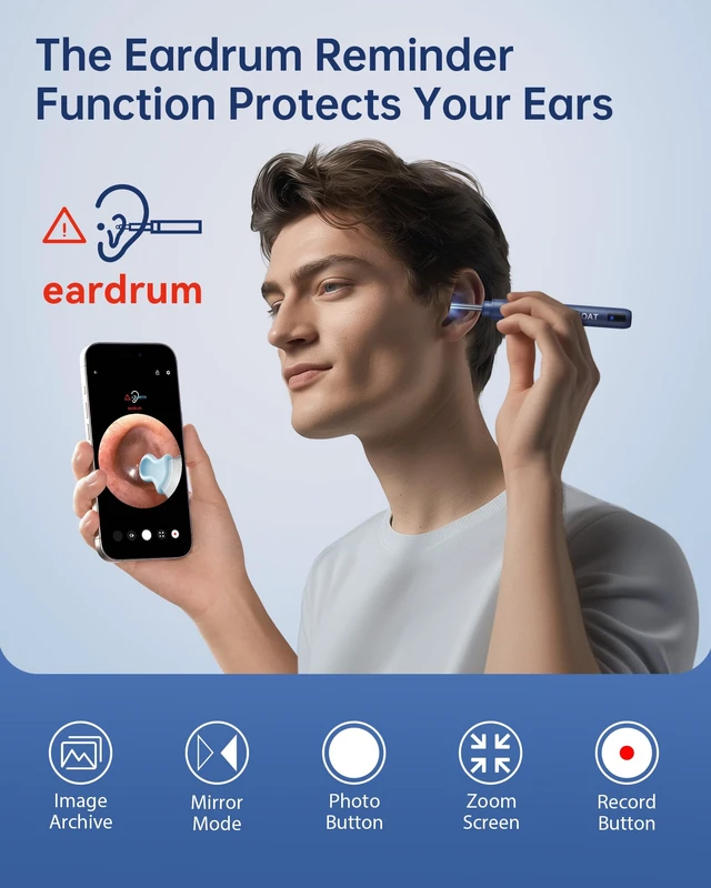 Alt view image 5 of 7 - Ear Wax Removal Kit, 1296P HD Ear Cleaner Camera Otoscope with 6 LED | 10 silicone ear tips, 6 ear spoons, IP67 waterproof, WiFi for iOS & Android, USB-C rechargeable, FSA HSA eligible, for family